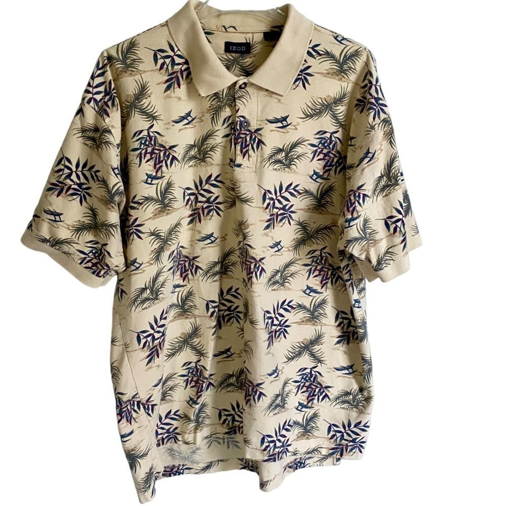IZOD Tropical Hawaiian Cotton Polo Shirt Men's XL